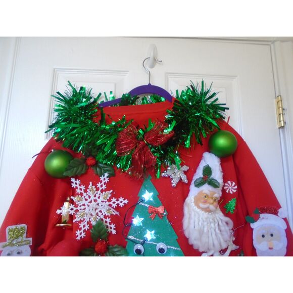 Ugly Christmas Sweater Parties size XL Lights up ugly Xmas Sweatshirt NEW - Picture 2 of 5
